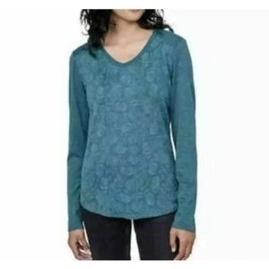 Seg’Ments Teal Green Leaf Print Long Sleeve 100% Merino Wool Shirt Small